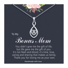 Bonus Mom Gifts, Bonus Mom Necklace, Birthday Gifts for Stepmom Bonus Mom Mother in Law Silver Infinity Heart Necklace Jewelry