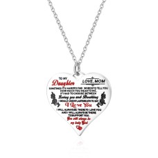 Sincere Daughter Necklace Gifts from Mom Mother Engraved Heart Pendant Necklace Birthday Christmas Jewelry Gift for Girls Women