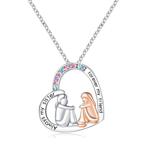 Sister Necklace Sisters Gifts from Sister Always My Sister Forever My Friend Heart Pendant Necklace Jewelry Birthday Wedding Gifts for Big Little Sister Teen Girls Women Best Friend Female