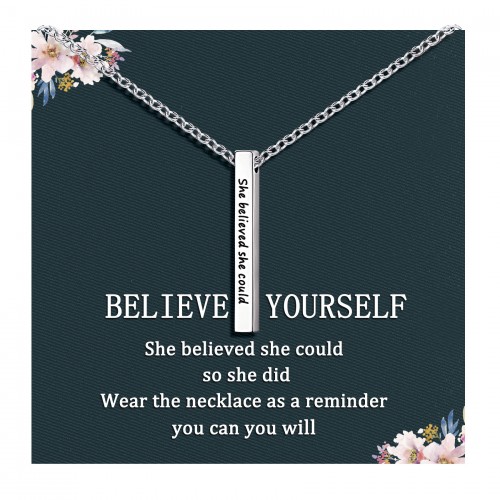 Graduation Gifts for Her Silver Inspirational Necklace for Women Engraved 'She Believed She Could So She Did' Jewelry for Girls Teens Daughter Sister Best Friend