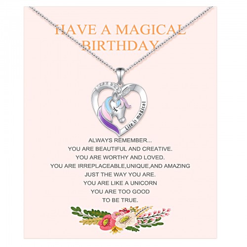 Unicorn Birthday Necklace for Little Girls Magical Message Card Unicorn Necklace Birthday Gift for Daughter Granddaughter