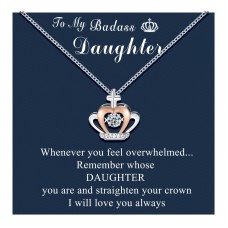 Sincere Back to School Badass Daughter Necklace from Mom, Crown Necklace, Daughter Jewelry Gift from Mom, Birthday Party Gifts for Daughter Teens Girls…