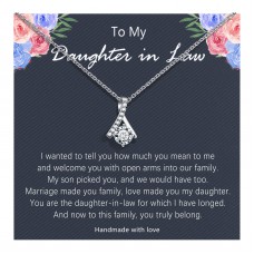 Daughter in Law Gifts, Daughter in Law Necklace, Silver Dainty Cubic Zirconia Necklace Jewelry Birthday Wedding Gifts for Daughter in Law