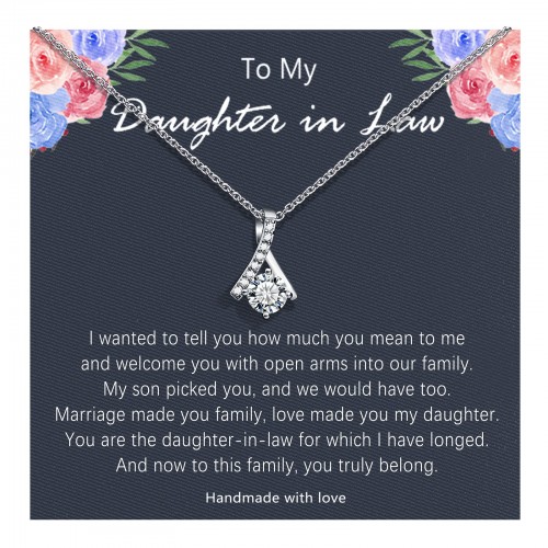 Daughter in Law Gifts, Daughter in Law Necklace, Silver Dainty Cubic Zirconia Necklace Jewelry Birthday Wedding Gifts for Daughter in Law