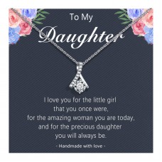 Daughter Necklace, Daughter Gifts from Mom, Silver Dainty Crystal Necklace Jewelry Birthday Wedding Gifts for Daughter Teen Girls Women