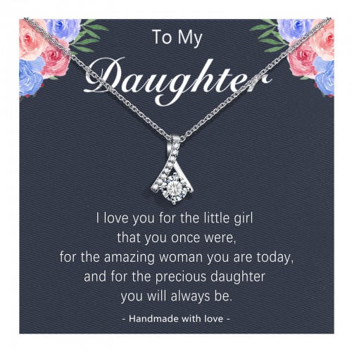 Daughter Necklace, Daughter Gifts from Mom, Silver Dainty Crystal Necklace Jewelry Birthday Wedding Gifts for Daughter Teen Girls Women