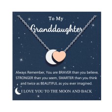 Granddaughter Necklace Granddaughter Gifts from Grandma Grandmother I Love You to The Moon and Back Heart & Moon Necklace Birthday Gifts for Girls Teens Granddaughter Jewelry