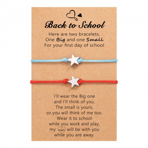 Back to School Bracelet Mommy and Me Matching Mother Mom Daughter Son Star Wish Bracelets First Day of School Bracelets Jewelry Gifts for Mom Daughter Son Girls Boys Granddaughter Niece