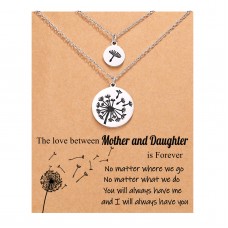 Mother Mom Daughter Necklace Set for 2 Silver Matching Dandelion Pendant Mommy and Me Necklace Jewelry Back To School Gift for Mother Mom Daughter Women Girls