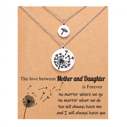 Mother Mom Daughter Necklace Set for 2 Silver Matching Dandelion Pendant Mommy and Me Necklace Jewelry Back To School Gift for Mother Mom Daughter Women Girls