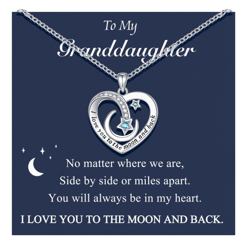 Sincere Granddaughter Necklace Granddaughter Gifts from Grandma Grandmother I Love You to The Moon and Back Heart Pendant Necklace Birthday Graduation Gifts for Granddaughter Teens Girls Jewelry