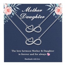 Mom Necklace, Mother Daughter Necklace Set for 2, Silver Matching Mom Mommy and Daughter Infinity Heart Necklace Jewelry Back To School Gift for Mother Mom Women Daughter